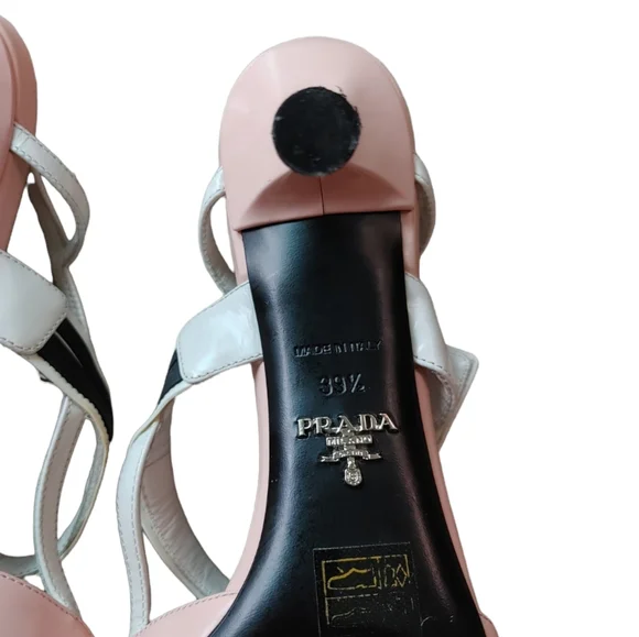 Prada Pink White Leather Sling Back Pump  Heels - Picture 9 of 16